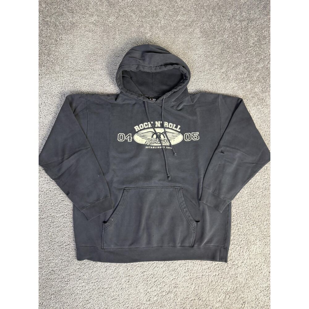Vintage Aerosmith Sweatshirt Hoodie Mens XL Black GIANT Pullover Hooded Pockets